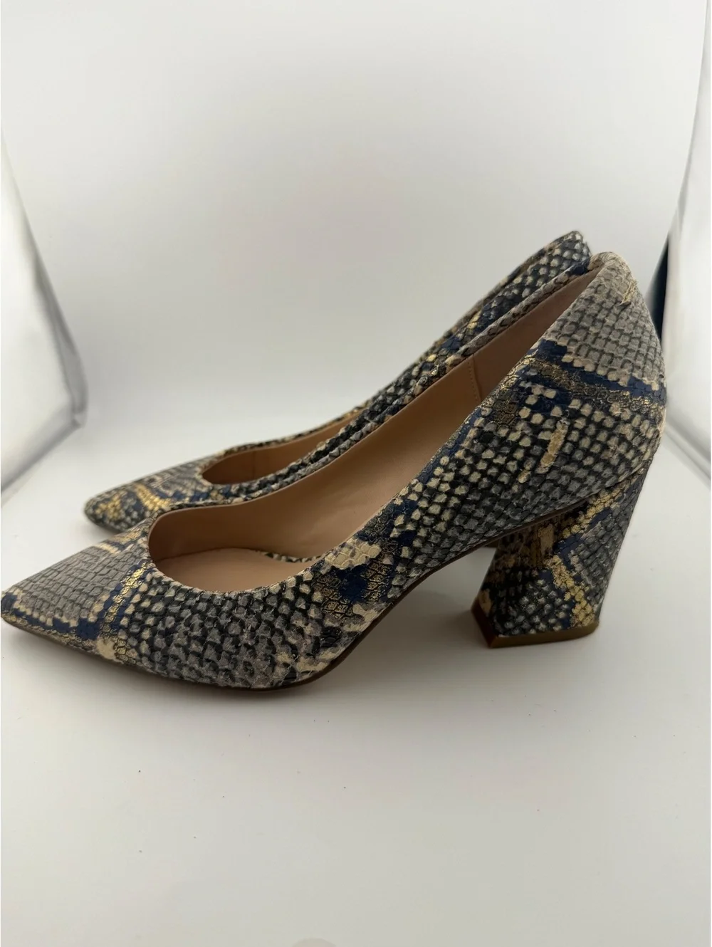 Charles David Arsenal Point Toe Block Pump - Light Lilac Metallic Snakeskin